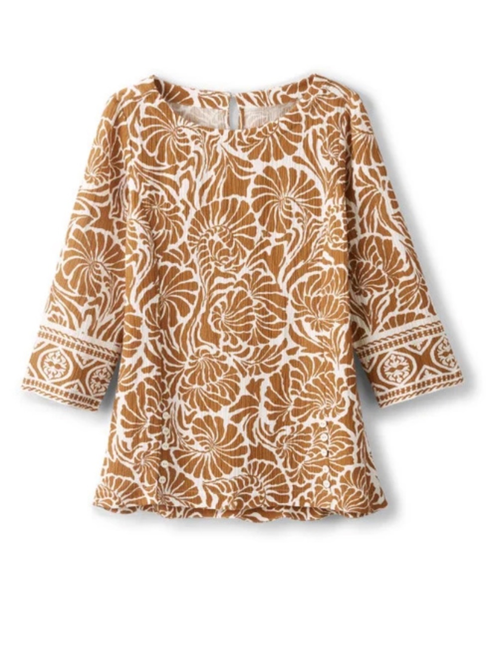 SOFT SURROUNDINGS OCEO GAUZE CRINKLE TUNIC ~NAUTICAL SHELLS NEUTRAL PRINT SZ PM - Picture 7 of 9